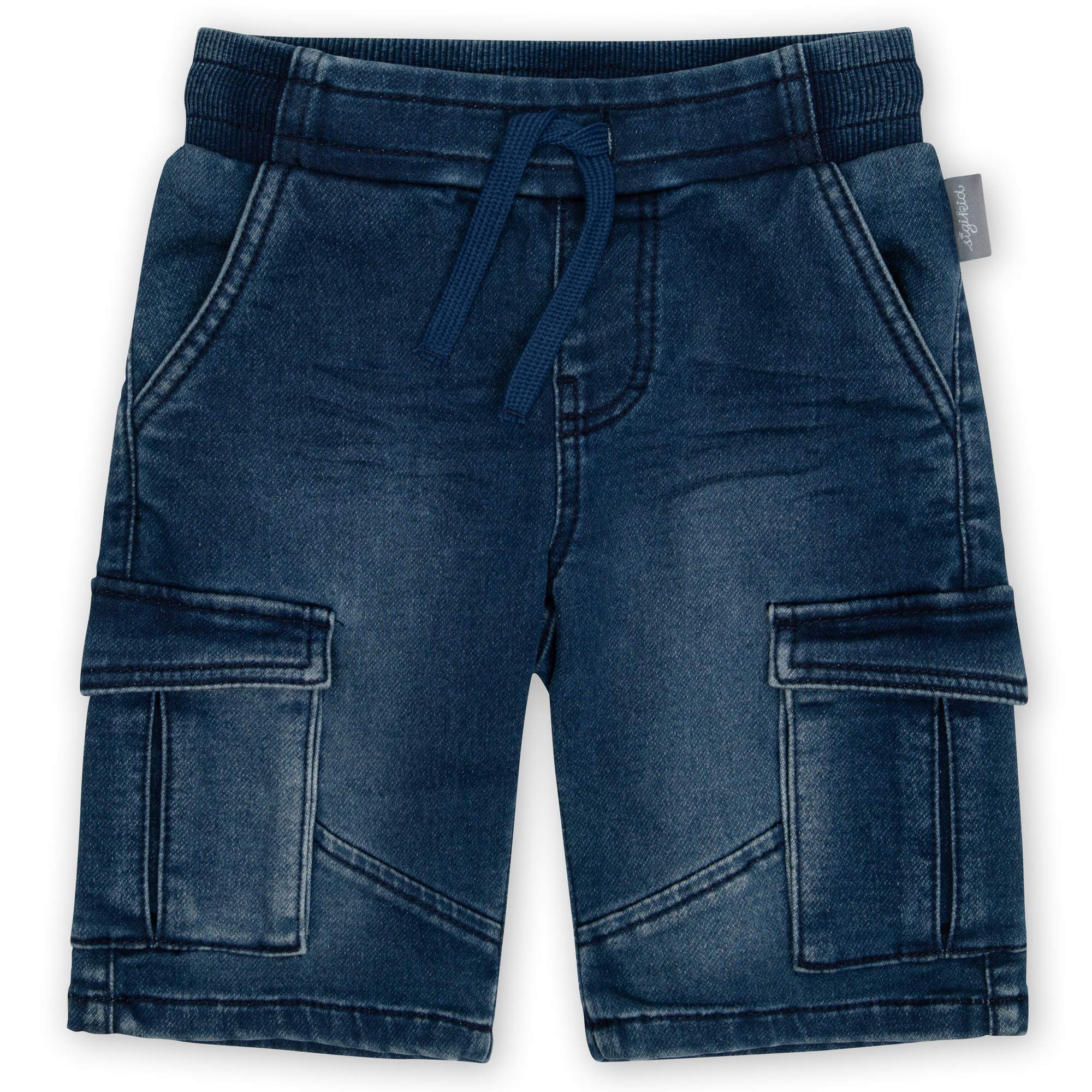 sigikid Baby Jeans Bermuda mit elastischem Schlupfbund, Bindebändchen und vier praktischen Taschen, softe Sweat Denim-Qualität und bequeme Passform, für Jungen, Größe 98 - 128