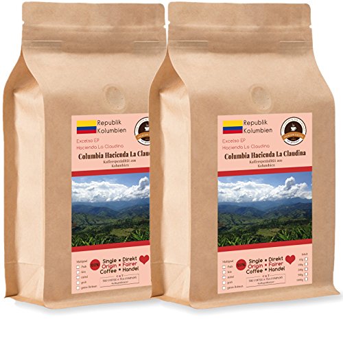 Kaffee Globetrotter - Kaffee Mit Herz - Colombia Hacienda La Claudina - 2 x 1000 g Sehr Fein Gemahlen - für Kaffee-Vollautomat, Kaffeemühle - Röstkaffee Fair Gehandelt | Nachfüllpack Sparpack