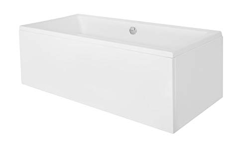 ECOLAM Badewanne Wanne Rechteck Quadro Design Acryl weiß 190x90 cm + Schürze Ablaufgarnitur Ab- und Überlauf Automatik Füße Silikon Komplett-Set, Rechteckbadewanne für zwei