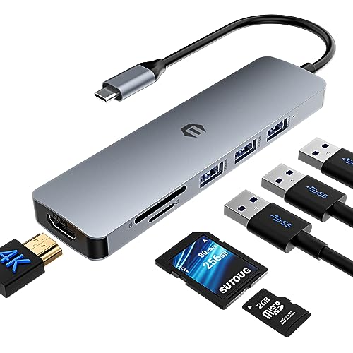 SUTOUG Dockingstation, 6-in-1 USB-C-Hub mit 4K-HDMI-Ausgang, SD/TF-Kartenleser, USB 3.0 bis zu 5 Gpbs, kompatibel für Laptop und andere Typ-C-Geräte