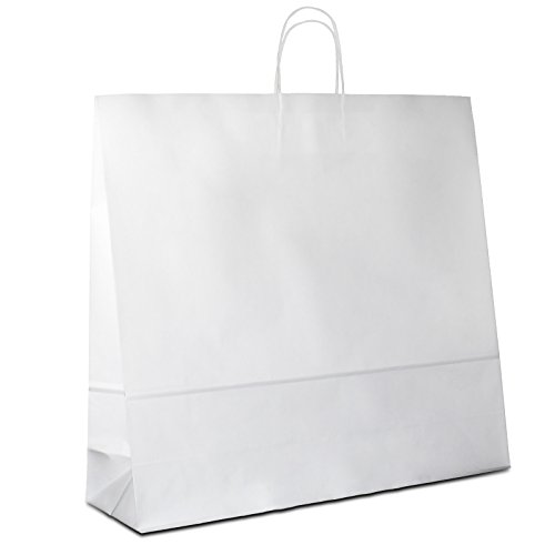50 x Papiertüten weiss 54+15x49 cm | stabile Papiertüten | Paper Bag Kordelhenkel | Papiertaschen Groß | Beutel | HUTNER