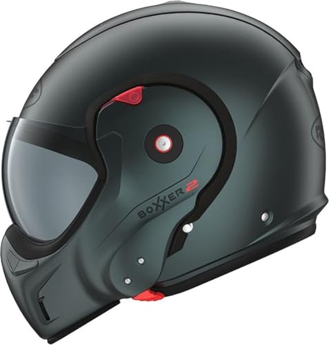 ROOF Helm Boxxer 2 matt Petrol Größe M | Klares Visier | Klapphelme | Ratsche | Glasfaser | geeignet für Mofa, Moped, Motorrad, Roller