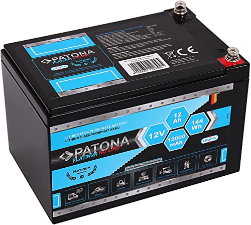 PATONA Platinum LiFePO4 Akku 12V 12Ah (144Wh) Versorgungsbatterie Traktionsbatterie mit Batterie Management System (BMS)