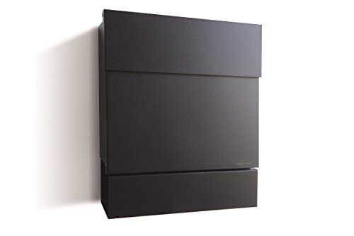 Radius Design Briefkasten Letterman 5 schwarz (RAL 9005) mit Zeitungsfach und verdecktem Schloss, moderner Wandbriefkasten mit Zeitungsrolle, Marken-Postkasten Letterman V: minimalistisch, edel