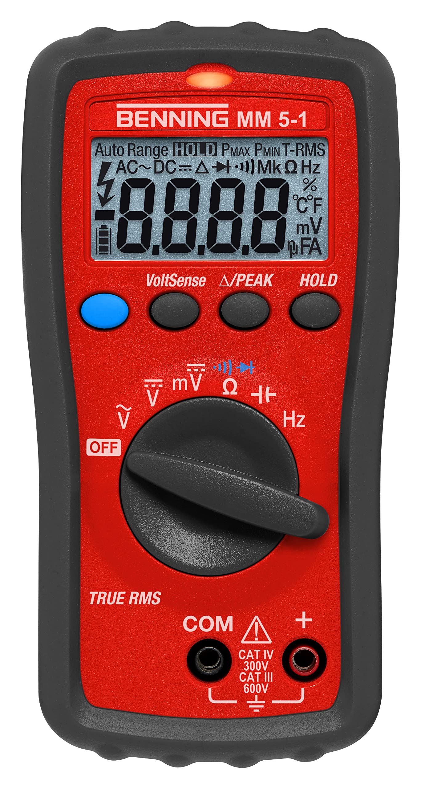 Benning MM 5-1 True RMS-Digital-Multimeter (mit digitaler Anzeige, Messbereichswahl manuell, inkl. Tasche, Messgerät) 44070, Rot, Schwarz