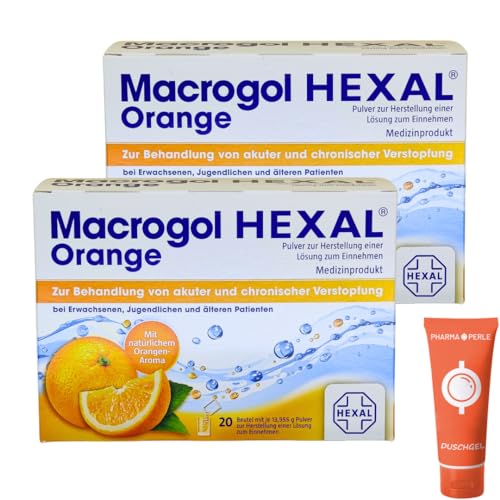 MACROGOL Hexal Orange 2 x 20 St. Abführmittel Stuhlweichmacher Weicher Stuhlgang Verstopfung Elektrolyte I Sparset mit give-away von Pharma Perle