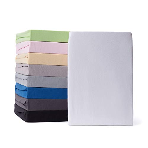 Lumaland Comfort Jersey Spannbettlaken mit Rundum-Gummizug - 180 x 200 cm - 200 x 200 cm - Steghöhe bis zu 25 cm - 160 g/m² 100% Baumwolle Spannbetttuch Bettlaken - Weiß
