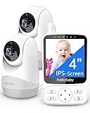 HelloBaby 4" IPS Bildschirm Babyphone,29-Stunden Akkulaufzeit,2 Kameras Babyphone mit Kameras und Audio,Remote Schwenk/Neigen/Zoom,ECO Modus, Nachtsicht