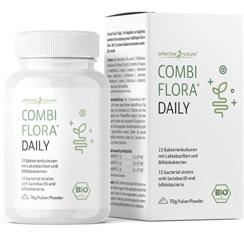 Effective nature Combi Flora Pulver – zur sanften Unterstützung der Darmflora, mit 15 Bakterienstämmen, Ohne Zusatzstoffe, 70 g