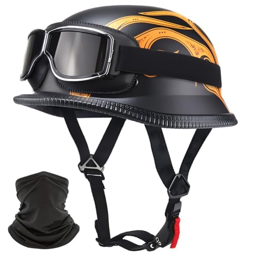 Motorradhelm Halbhelm Deutsch Helm mit Sonnenbrille Halboffenen Roller Helm Vintage Öffnen Chopper Helm ECE Zertifizierung mit Schnellverschlussschnallen für Mopeds Cruiser Jet
