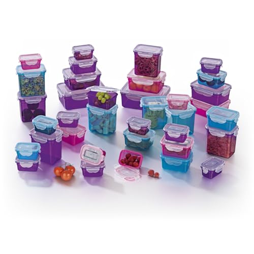 GOURMETmaxx 02003 Klick-It Frischhaltedosen | 72-teiliges BPA freies Aufbewahrungsdosen-Set (36 Dosen und 36 Deckel) | für Gefrierschrank, Mikrowelle, Spülmaschine | Lila/Pink/Türkis