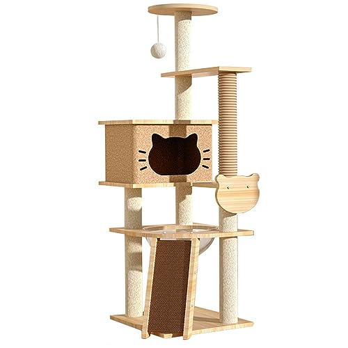 Kratzbaum,130 cm (51,2 Zoll) Katzenturm für Hauskatzen,MehrstöCkige Katzenwohnung mit 2 KratzbäUmen,4 Sitzstangen. (Color : Brown)