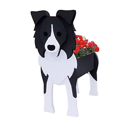 LIBOOI Border Collie Hunde-Pflanztopf, Cartoon-Hunde-Blumentopf, niedliches Tierblumenständer, Raumdekoration, Blumenkästen, Pflanztöpfe, Outdoor, Indoor, Garten, Pflanzgefäße für Sukkulenten