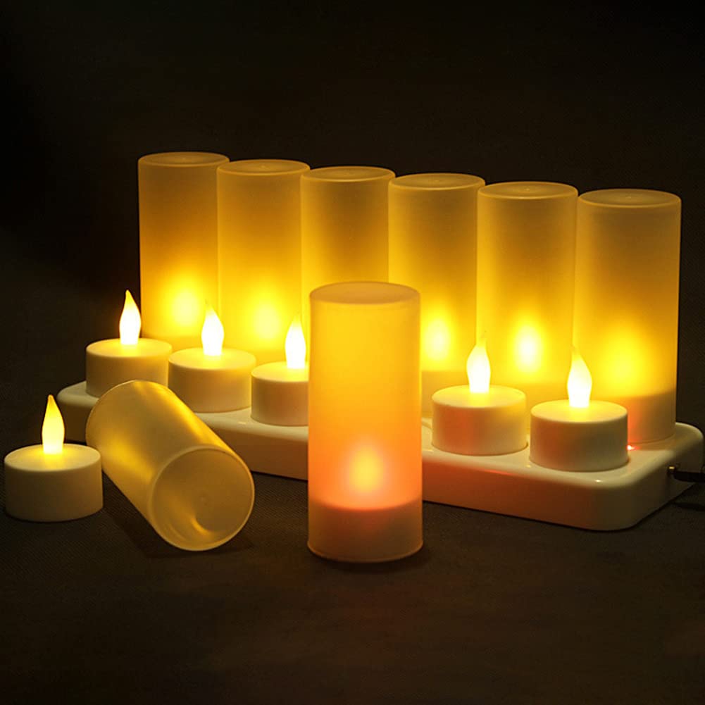 12-teiliges LED-Kerzen-Set, wiederaufladbar, flammenlos, Teelicht, batteriebetriebene Kerzen mit Ladeanschluss, lange Akkulaufzeit, LED-Kerzen für Hochzeiten, Partys, Hotels und Dekorationen