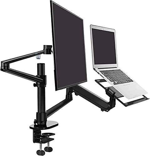 ThingyClub Dual Arm Laptop and Monitor Stand - Single Height Adjustable Gas Spring Laptop Arm and Single Arm Stand