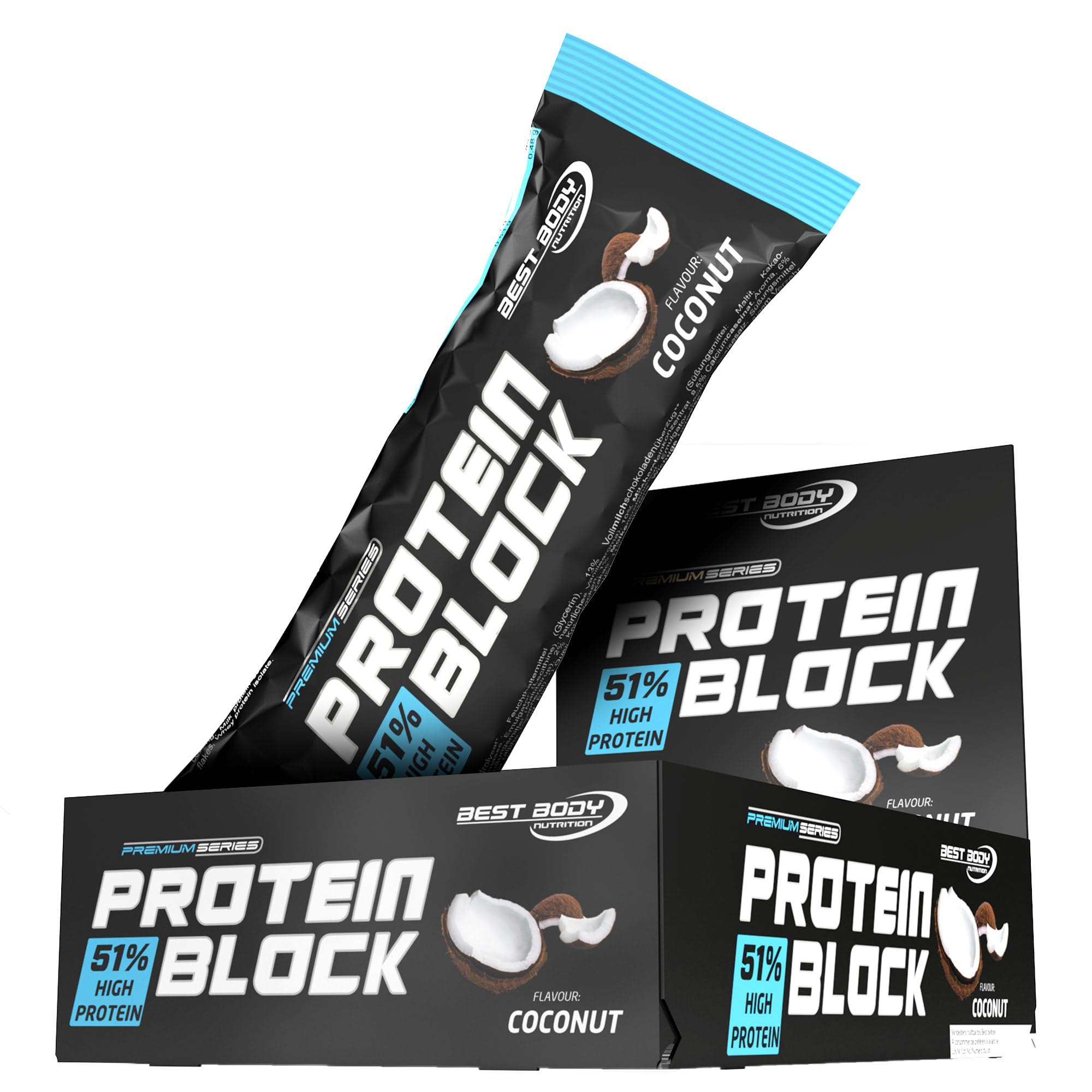 Best Body Nutrition Protein Block, Coconut, 51% Protein pro Riegel, 15 x 90 g Riegel pro Karton, 1.3 kg