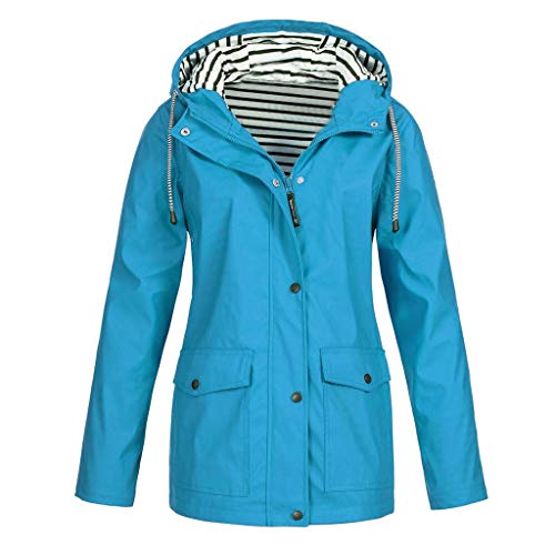 Yowablo Outdoorjacken Wasserdichter Damen Regenjacke Regenmantel Mit Kapuze Windbreaker Übergangjacke Lange Jacke Mantel Atmungsaktiv Leichter Mantel Verdicken Doppeltuch (L,3- Himmelblau)