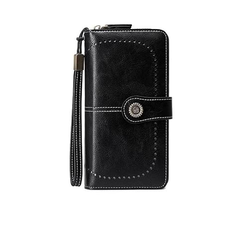 BADALO Frauen Brieftasche RFID Anti-diebstahl Leder Geldbörsen for Frau Lange Zipper Große Damen Clutch Tasche Geldbörse Karte Halter (Color : 23 Card Slots-Black)
