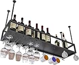 CATANK Schwarzes Decken-Weinregal, hängender Weinglashalter, Weinflaschenhalter, Metall-Stielglas-Glasregal, Umgedrehtes Weinbecherregal für die Küche unter dem Schrank, Bar (Größe: 140 x