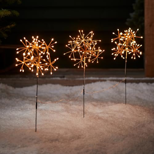 Lights4fun 3er Set LED Feuerwerk Starburst Stableuchten Timer warmweiß Weihnachtsdeko Außen Strom