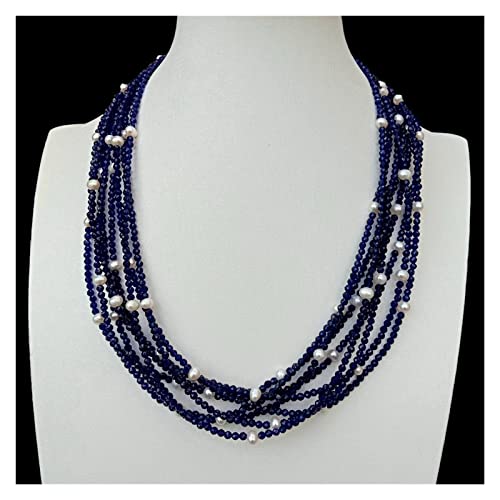 BAWHO Kultivierte weiße Perlen-blaue Kristallhalsketten-mehrsträngige Schmucksachen 20inch QINTINYIN