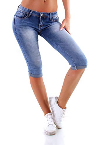 OSAB-Fashion 311208 Damen Jeans Slimfit Hose Knopfleiste Wadenlang Basic Bermudas Streetwear