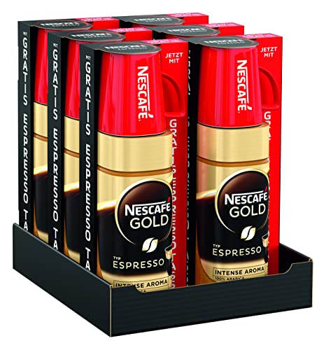 NESCAFÉ GOLD Typ ESPRESSO (inkl. RED MUG), Espresso aus löslichem Bohnenkaffee mit 100% feinen Arabica Kaffeebohnen, mit samtiger Crema, 6er Pack (6 x 100g inkl. Tasse)