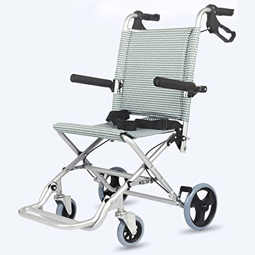 Rollstuhl Faltbar Leicht Aluminium Reiserollstuhl für Erwachsene, Bremse an den Griffen, Schwenkbare Armlehne, Leichtgewicht, Belastbarkeit 130 kg, Silbrig,Sitzbreite 46cm