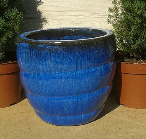 terracotta-toepfe-de 2. Wahl !! Blumentopf - Kübel ø 36 cm aus winterfesten blau glasiertem Steinzeug