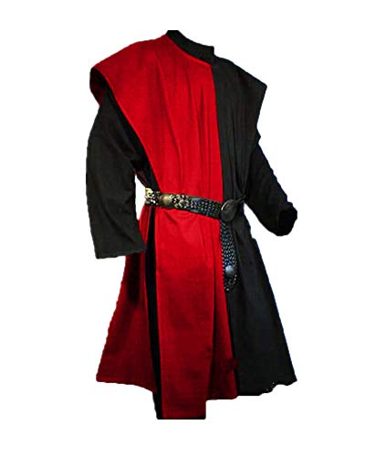 Shaoyao Herren Mittelalter Tunika Seitliche Öffnung Einfarbig Kittel Renaissance Viktorianisch Wikinger Pirat Kleidung Halloween Cosplay Kostüm (Ohne Gürtel) Rot Tag 5XL / EU 4XL