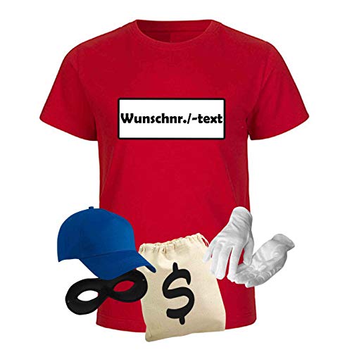 T-Shirt Panzerknacker Kostüm-Set Deluxe+ Cap Maske Karneval Kids 98-164 Fasching Sitzung, Größe:Gr. 152/164 (12-14 Jahre), Logo & Set:Wunsch-Nr./Set Deluxe+ (Wunsch-Nr./Shirt+Cap+Maske+Hands.+Beut.)