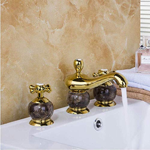 Hahn-Luxus-Deck montiert Mixer Keramik Gold Marmor Taps Wasserfall 3 Stück Bad Badewanne Bassin-Wannen-Messinghahn Set Zixin