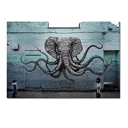 LXWWW Abstrakte   Leinwand Malerei Elefant Wandbild Octopus Creature Pop Art Tier Wandbild Für Wohnzimmer Bilder Decor Print 60x80cm Rahmenlos