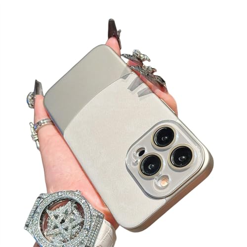 ENILSA Magnetische Leder-Flanell-Schutzhülle für kabelloses Laden für iPhone 14 12 13 15 Pro Max, Farbkontrast-Kameraschutzhülle, Silber, für iPhone 14