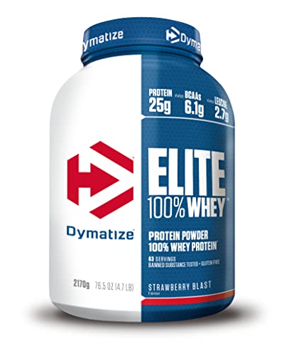Dymatize Elite 100% Whey Strawberry Blast 2170g - High Protein Low Sugar Pulver + Whey Protein und BCAAs
