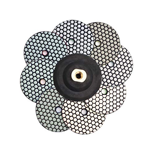 DT-DIATOOL Trockene Diamant Schleifpad 100mm 9 Stücke/Set und M14 Gummi Selbstklebendes Pad für Granit Marmor Keramik
