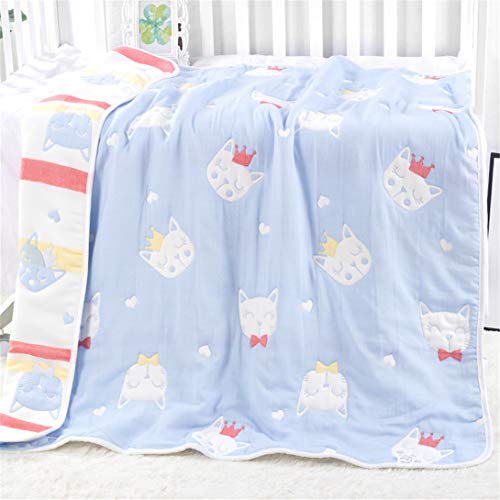 Hayisugar Baby Kuscheldecke dicke 10 Schichten 100% Baumwolle Musselin Baby Decke weich Krabbeldecke Kinderwagen Kinder Decke Winter warm Bettdecke, Blau Katze, 115 x 120cm