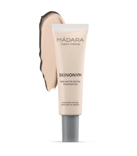MÁDARA Organic Skincare |SKINONYM Semi-Matte Peptide Foundation, 10 PORCELAIN, 30ml – Boosted by collagen-supporting peptides, Semi-matte finish, Adapts to the skin's texture, Dermatologically tested