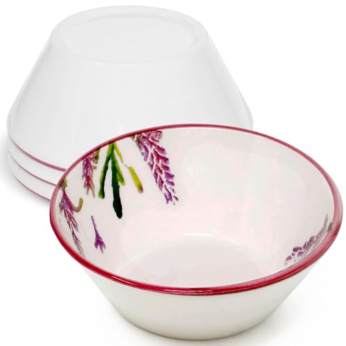 Lashuma 4x Obstschüsseln Keramik, runde Salatschüsseln 14 cm Ø, Suppenschalen lila Lavendel