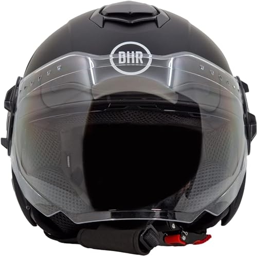 BHR Jet Helm Double Visor 830 Flash, Scooter Helm mit ECE 22.06 Zulassung, Leichter & komfortabler Jet Helm mit innenliegender Sonnenblende, Mattschwarz, XS