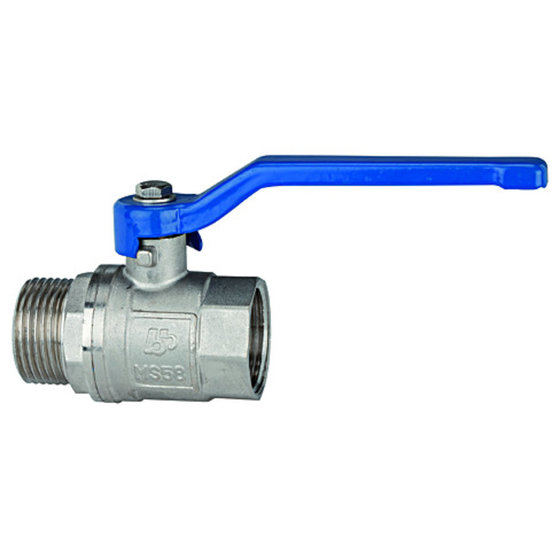 Kugelhahn »valve line«, Handhebel blau, Messing vernickelt, IG/AG, G 2, DN 45, Betriebstemp. -20 °C bis 120 °C, PN max 25 bar