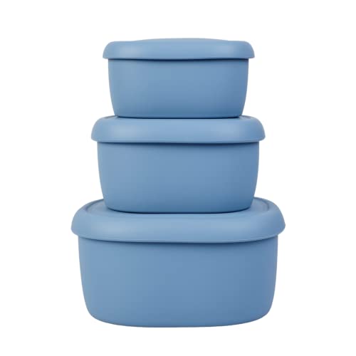 BLUE GINKGO Silikon-Lebensmittel-Aufbewahrungsbehälter-Set - Wiederverwendbare luftdichte Lebensmittelbehälter mit Deckel - Mittagessen- und Bento-Boxen für Erwachsene und Kinder Gefrierschrank Blau