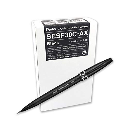Pentel SESF30C-AX Extra feine Pinsel-Spitze, 12 Stück schwarz