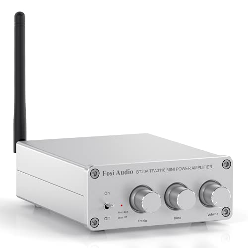 Fosi Audio BT20A-S Bluetooth-Verstärker, Mini-Hi-Fi-Stereo-Verstärker Integrierter Empfänger für Home Audio Passiv-Lautsprecher, BT 5.0 Class D 2.0 Kanäle, 100W x 2 TPA3116 Chip, Höhen- & Bassregler