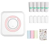 WANGCL Mini Printer Portable Pocket Printer Inkless Photo Printer with 13 Rolls printer paper for Wireless Printer for IOS/Android Smartphone (Pink)