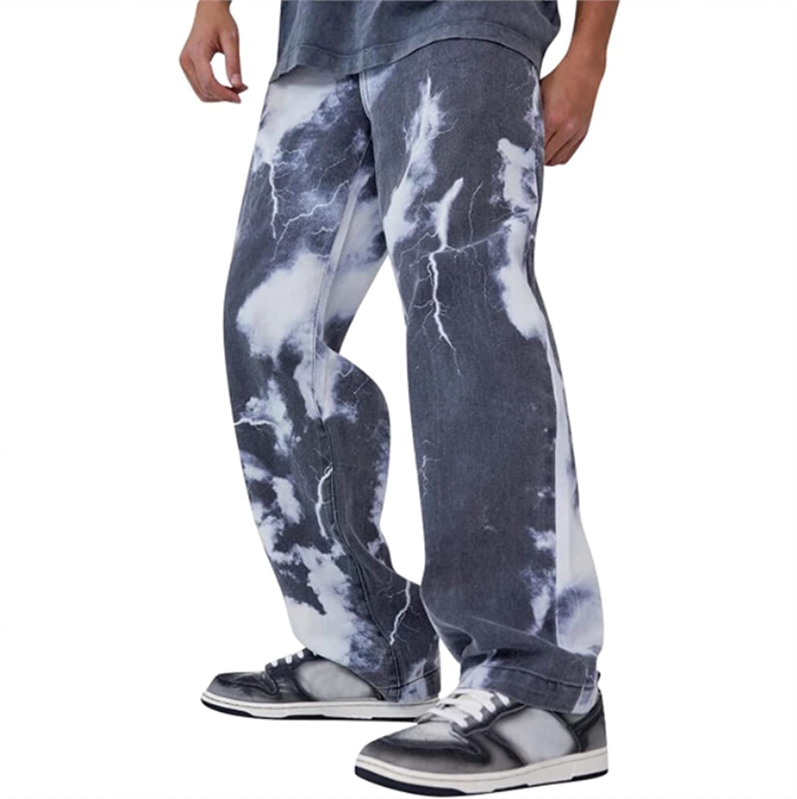 Yokbeer Herren Jeans Casual Relaxed Fit Denim Hosen Baggy Herren Hip Hop Hose Cargohosen Loose Fit Jeans Hose mit Weitem Bein Straight Leg Vintage Color Streetwear (Color : Blue, Size : S)