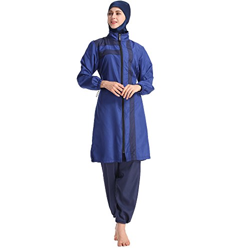 Mr Lin123 Frauen Badeanzug Set Muslim Bademode bescheidene islamische Damen Burkini Badeanzug Plus Size Beachwear Burkini (L, Blau)
