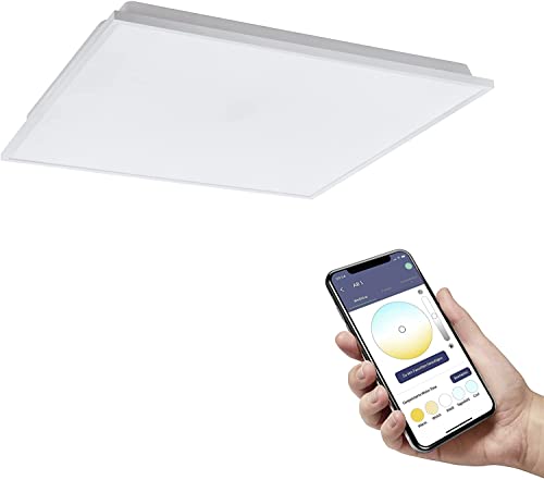 EGLO connect.Z Smart-Home LED Panel Herrora-Z, Deckenlampe L x B 45 cm, ZigBee, App und Sprachsteuerung, Lichtfarbe einstellbar (warmweiß-kaltweiß), dimmbar