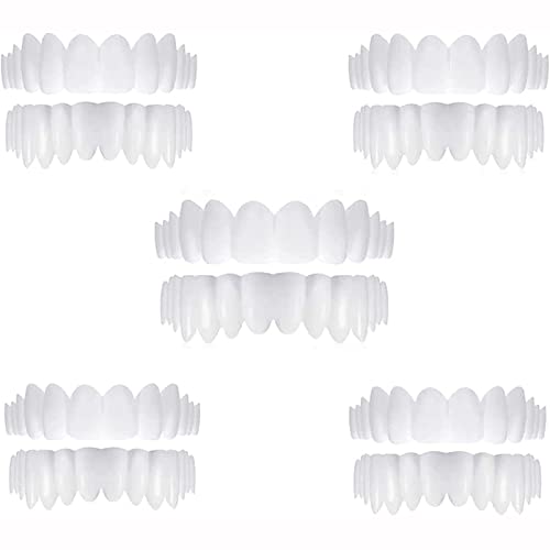 Prothesen Natürliche Töne Kieselgel Instant Veneers Zahnaufhellung Temporäre Oben Unten Wiederverwendbar Falsche Zähne for Männer und Frauen zum Abdecken Fehlender Zähne,5pairs