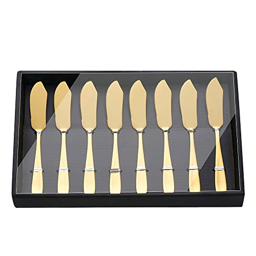 YDware Buttermesser, 18/10 Edelstahl 6,10 Zoll Gold Käsestreuer Messer Set in schwarzer Geschenkbox, spülmaschinenfest, 8 Stück